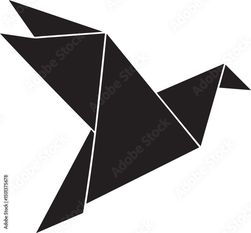 Paper Folded Bird Silhouette Vector | Unique Black Vector Art Illustration for Zen and Calm Art