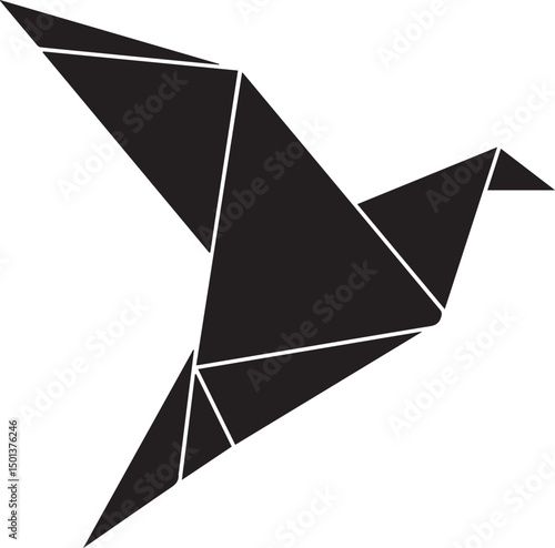 Paper Folded Bird Silhouette Vector | Unique Black Vector Art Illustration for Zen and Calm Art
