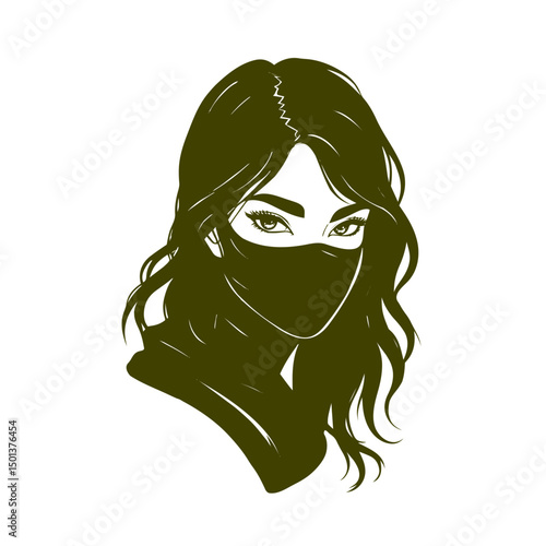 vector outline of  girl with a mask 