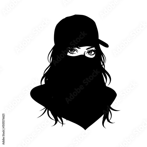 vector outline of  girl with a mask 