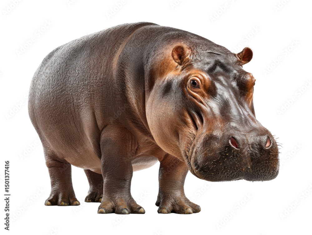Majestic Hippopotamus: A solitary, imposing hippopotamus gazes directly at the camera, its robust physique and expressive eyes drawing the viewer into its world. Majestic Hippopotamus: A solitary, imposing hippopotamus gazes directly at the camera, its robust physique and expressive eyes drawing the viewer into its world.