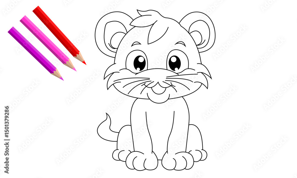 A cat cute cartoon animal in black and white outline, KDP, kids, line art, coloring book page , Illustration A cat cute cartoon animal in black and white outline, KDP, kids, line art, coloring book page , Illustration
