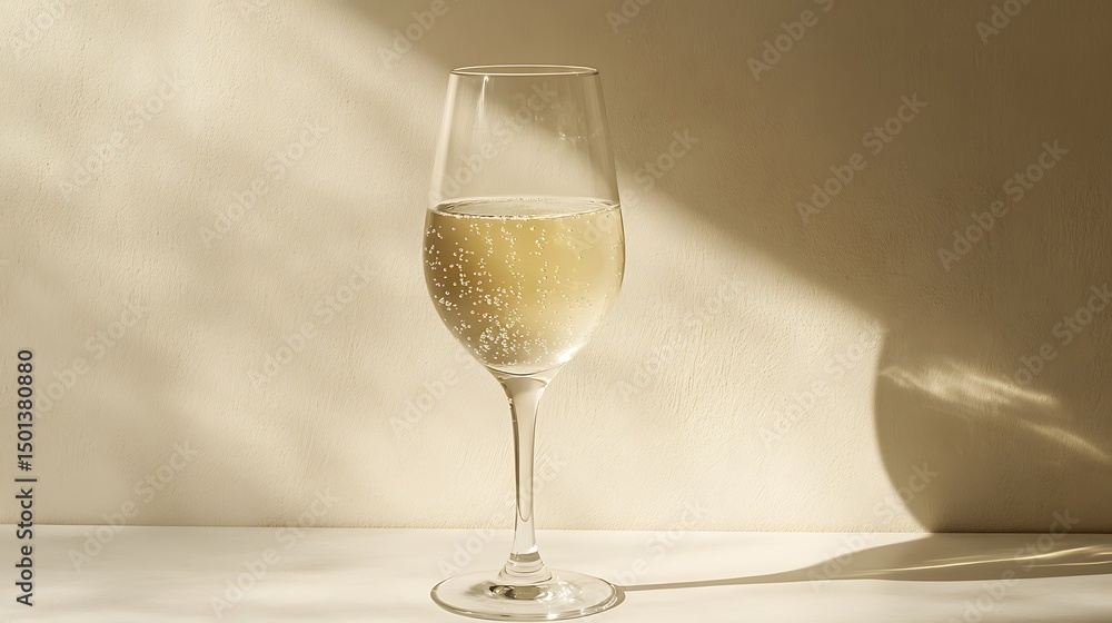 Glass of White Wine with Sunlight Shadows Glass of White Wine with Sunlight Shadows