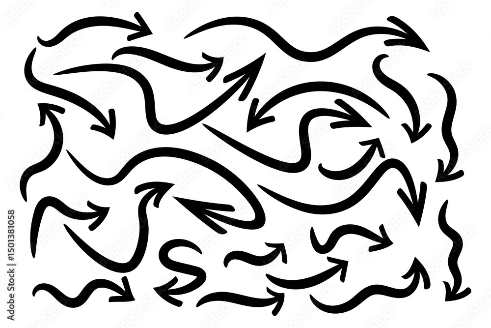 Obraz premium black hand-drawn arrow set on white background
