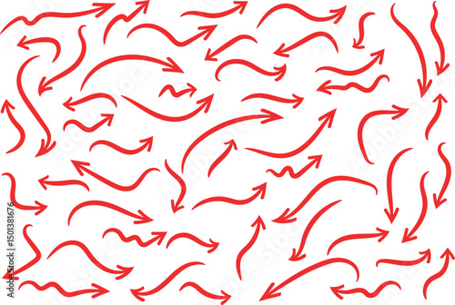 red curved arrows set forming random directional flow