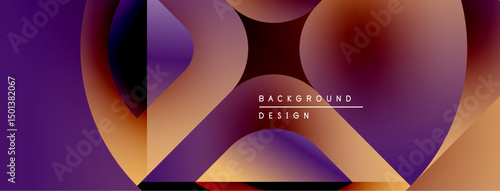 Abstract fluid shapes, vibrant purple, orange hues. Modern design, dynamic composition, gradient effects present. Background elements overlap creating visual interest.