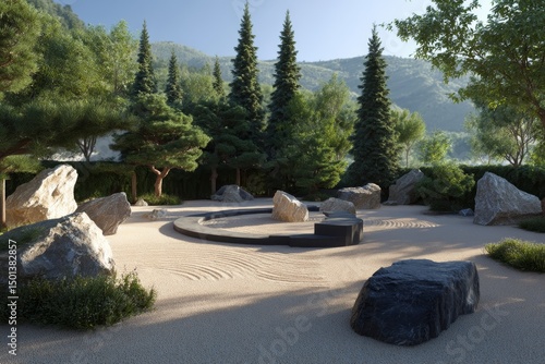 Wallpaper Mural A beautiful, meticulously designed zen garden with raked sand, rocks, and trees for peace. Torontodigital.ca