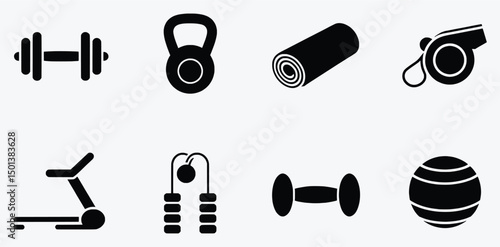 Fitness icons gym equipment workout symbols silhouette