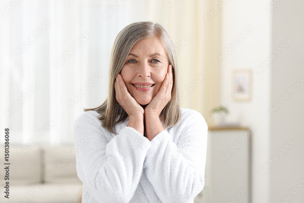 Portrait of smiling woman with healthy skin at home Portrait of smiling woman with healthy skin at home