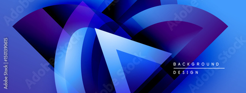 Abstract blue design features overlapping curved shapes. Gradient colors create dynamic visual effect. Text reads background design.