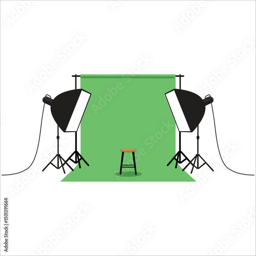 Green screen studio setup with lights photography film shooting production icon on transparent background
