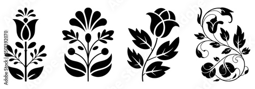 Black and white floral designs set for textile print