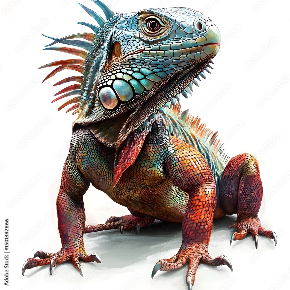 Obraz premium Colorful Iguana with Vibrant Scales and Detailed Texture Basking in Natural Environment