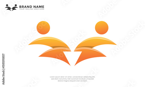 Two Lightning Person logo. Symbolizing strong connection, partnership, and community care. Ideal for human resources, charity, or technology brands.