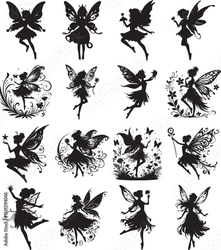 Cute Fairy Silhouette Clipart Design.