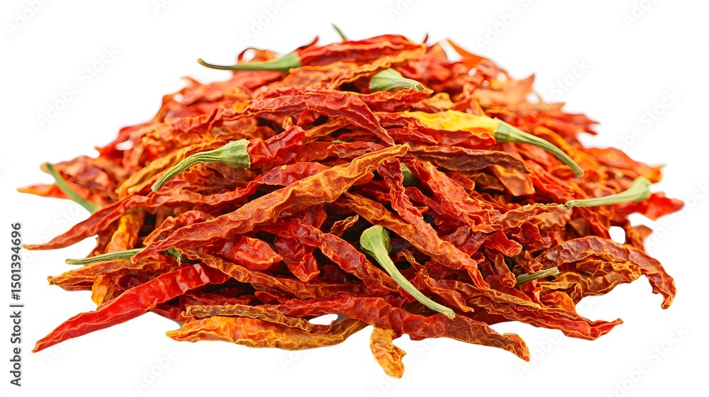 Naklejka premium Colorful Pile of Dehydrated Red Chili Peppers Perfect for Culinary Use and Flavor Enhancement