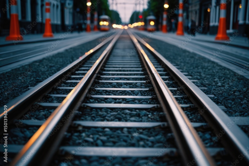 Naklejka premium Railway infrastructure adjacent to a structure, potential use in architecture or urban planning projects