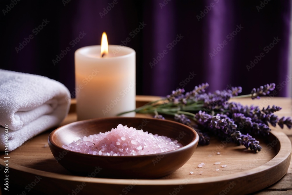 A bowl of sea salt sits beside a lit candle, evoking a sense of calm A bowl of sea salt sits beside a lit candle, evoking a sense of calm