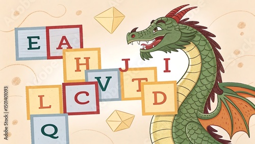 chinese dragon with english letter block