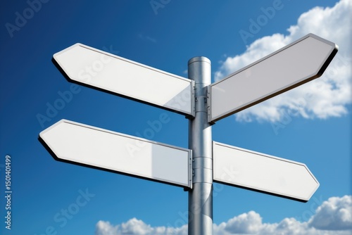 Metal pole with three white signs indicating direction or road types