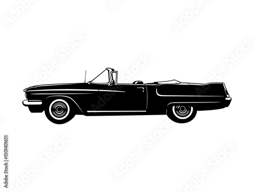 vintage abstract old school muscle car. Poster of a retro convertible car, 1950s style, clean silhouette, isolated, simple line art logo on white background