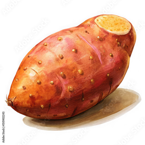 Roasted sweet potato watercolor illustration isolated on transparent background