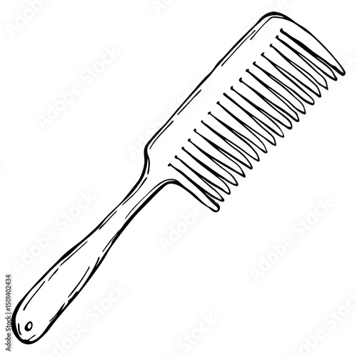 "Minimalist Line Art of Hair Comb – Black and White Vector Illustration"