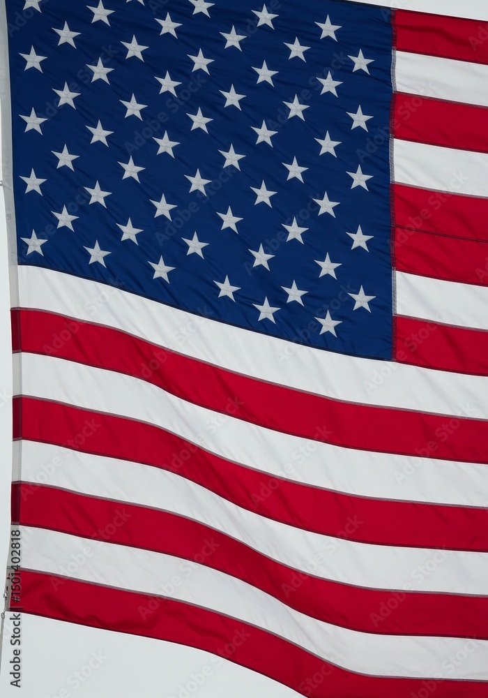 Naklejka premium Photo Of The American Flag Waving In The Wind With Red And Blue Colors
