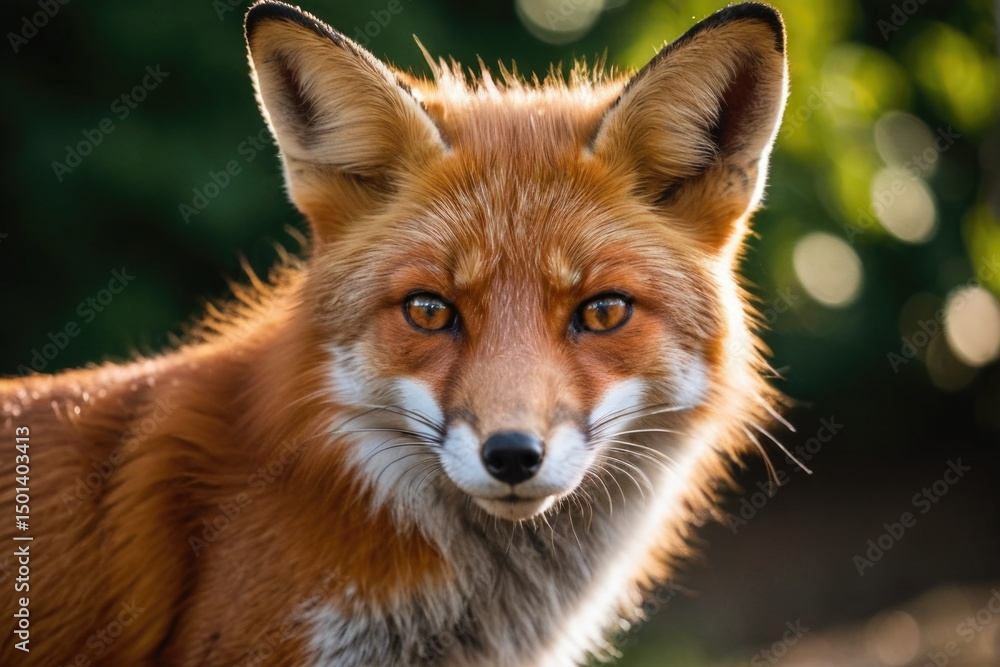 Fototapeta premium Close-up view of a red fox gazing directly into the lens