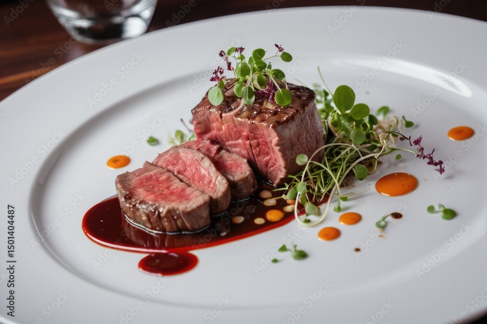 A white plate filled with juicy meat and savory sauce, perfect for a quick meal or dinner party A white plate filled with juicy meat and savory sauce, perfect for a quick meal or dinner party