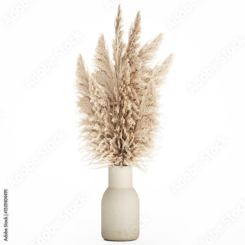 3D illustration Floral white bouquet of dried flowers with branches of cortaderia pampas