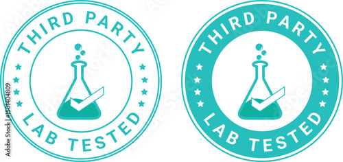 third party lab tested badge with beaker icon and check mark in blue color showing product verification	