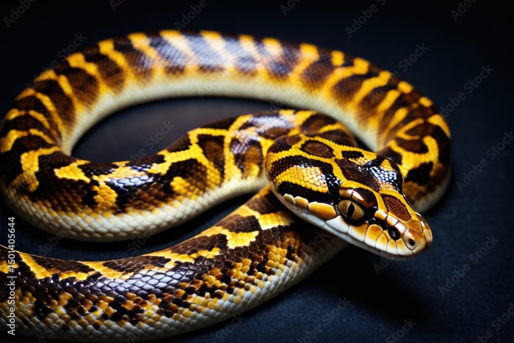 Fototapeta premium Close-up of a snake's head and body on a dark background