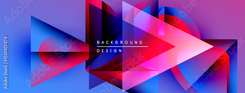 Abstract geometric shapes, vibrant colors, dynamic composition. Modern design elements create visually striking background.