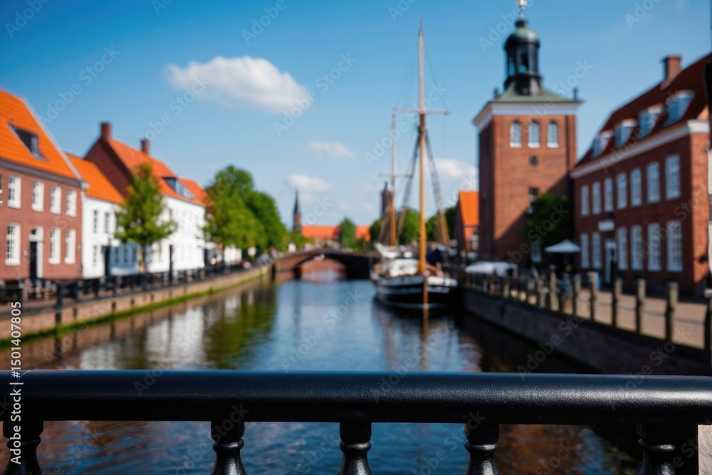 Fototapeta premium A serene river flows through the heart of the city, surrounded by towering skyscrapers