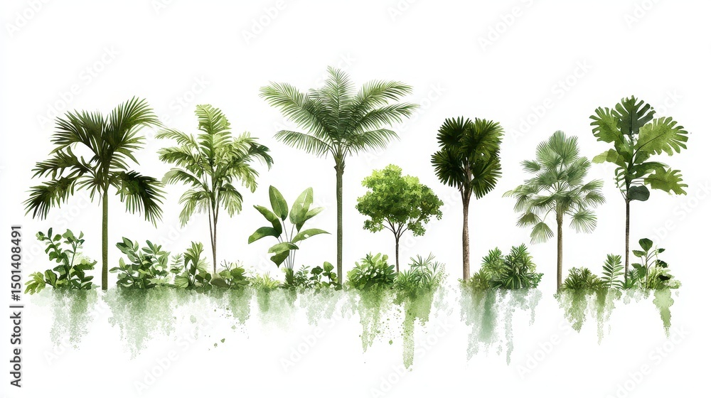 Fototapeta premium Watercolor tropical plant collection