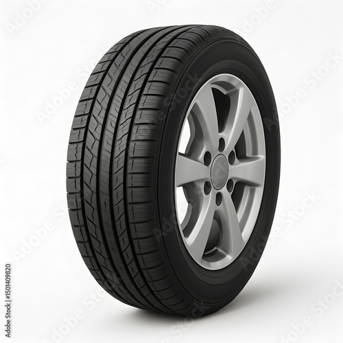 High-Quality Car Tire and Alloy Wheel isolated on white