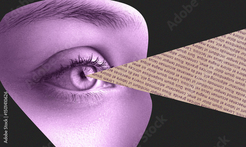 Photos Eye with text projection showcasing focus on perception and information processi