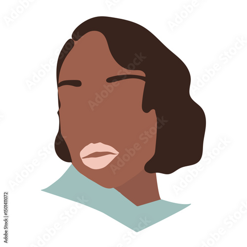 A beautiful dark skin girl with plump lips and curly dark hair, retro hair styling, glat illustration portrait
