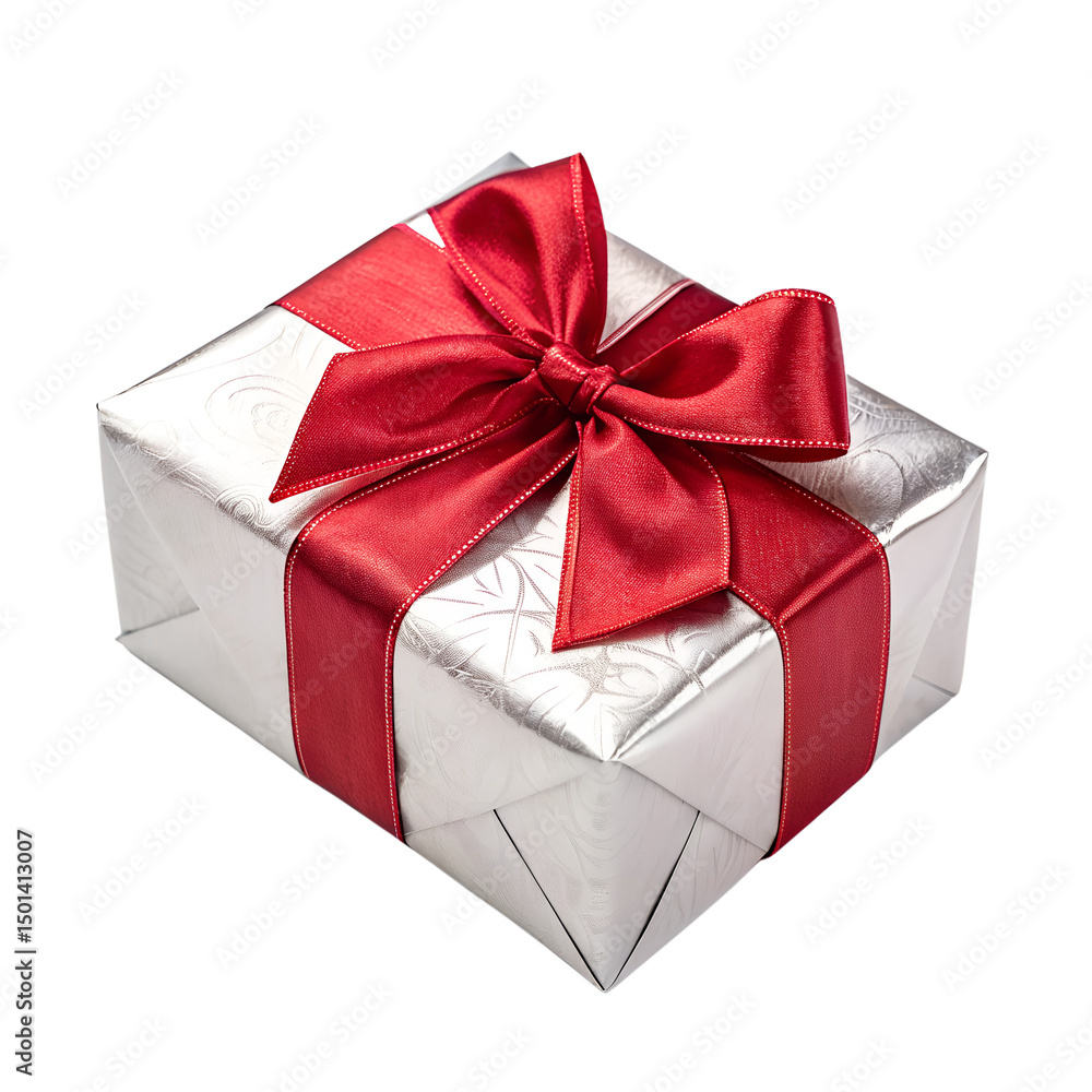 Fototapeta premium Gift Box with Red Bow on White Background,