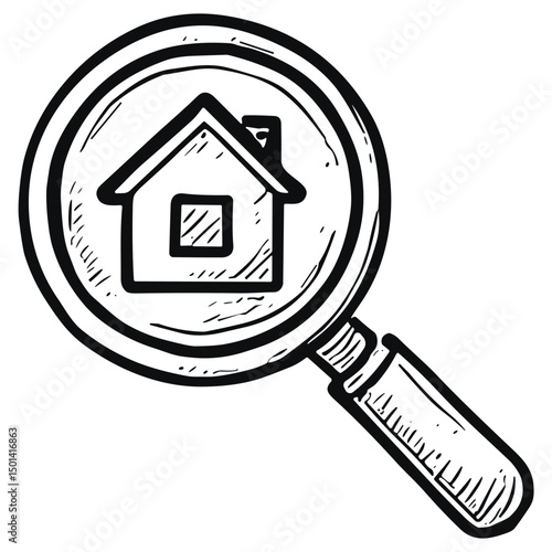 Magnifying glass with house