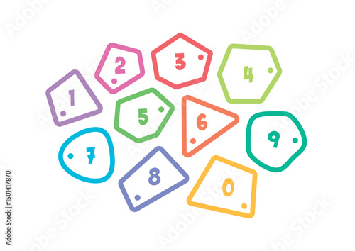 Numbers 0-9 in colorful geometric shapes. Numbers 0-9 concept for business, education world