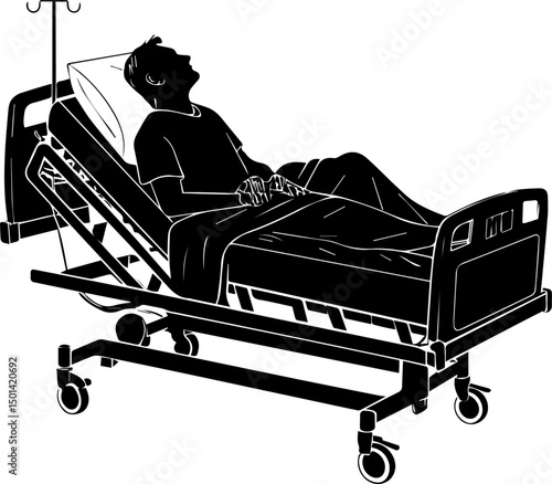 Patient in Hospital Bed with IV Drip Silhouette