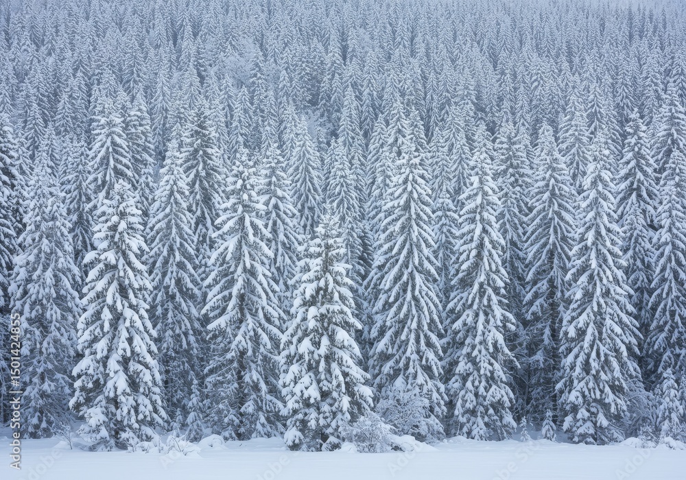 Photo Snowy Forest Scene Of Coniferous Trees Under White Winter Weather Photo Snowy Forest Scene Of Coniferous Trees Under White Winter Weather