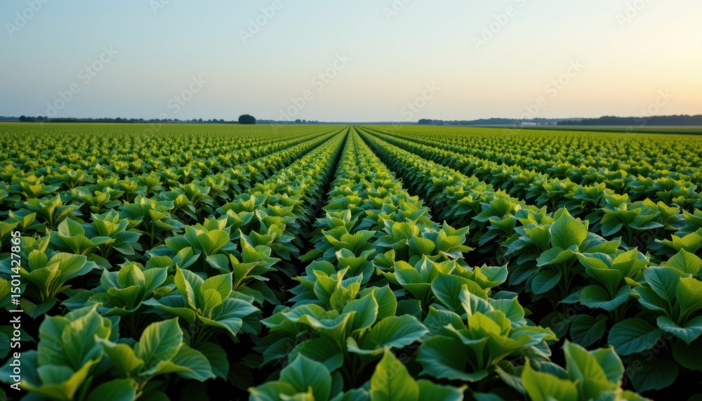 Fototapeta premium Harvesting green soybean fields rural landscape photo early evening aerial view agriculture and nature harmony