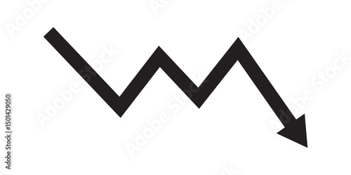 Red arrow going down stock icon on white background. Symbol of down arrow graph icon. financial market crash icon. Red Down Arrow Stock Market Crash Decline Fall icon vector. 