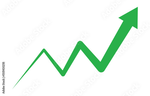 Growth arrow icon. Green success vector icon. Grow symbol isolated on white background. Growing graph icon vector. Business chart with arrow. Growths chart vector. Profit growing symbol. Growth icon.
