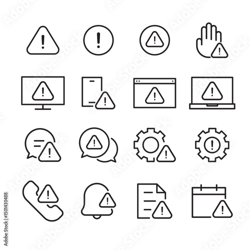 black line icon collection about caution mark