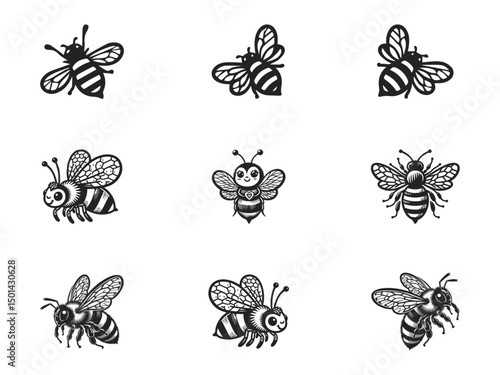 Minimalistic Black and White Bee Graphic, simple