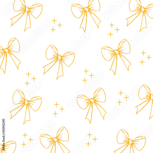 Ribbons, bow, yoke, girly seamless pattern background for print, greeting card, banner, wrapping paper, textile, wallpaper.